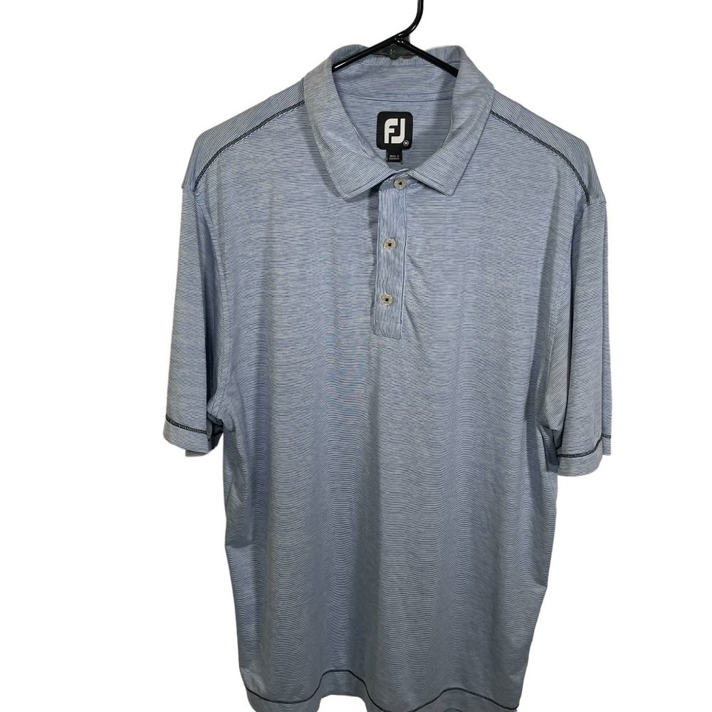 Footjoy Lisle Space Dye Microstripe Polo Shirt Mens Medium Blue White SS Golf